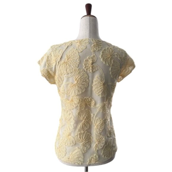 Zara Basic Women's Pale Yellow Floral Ribbon Scoop Neck Blouse Top Med EUC - Picture 7 of 10